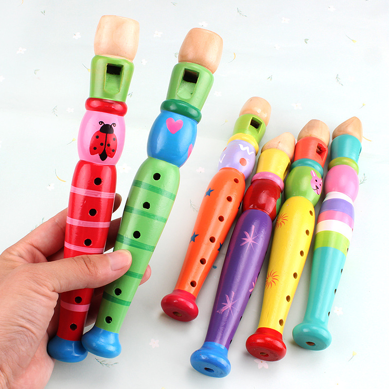 Cartoon Wooden Flute Whistle Musical Instrument Sound Toys Children Art Developmental Kids Early Educational Music Toy