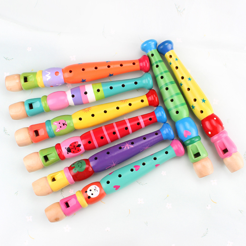 Cartoon Wooden Flute Whistle Musical Instrument Sound Toys Children Art Developmental Kids Early Educational Music Toy