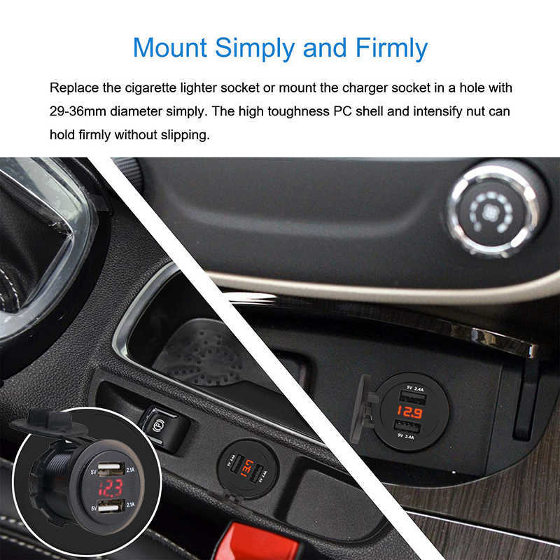 Dual USB Charger Socket Power Outlet Adapter Waterproof 4.2A Charging Port with Digital Voltmeter for Car Marine Boat Truck