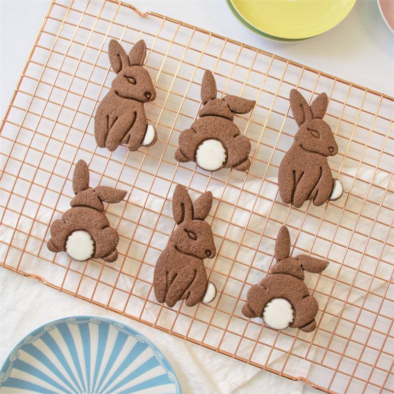 Dessin animé lapin emporte-pièce lapin bout à bout corps chocolat moule en plastique Biscuit Fondant timbres fête de pâques bricolage gâteau décoration outil