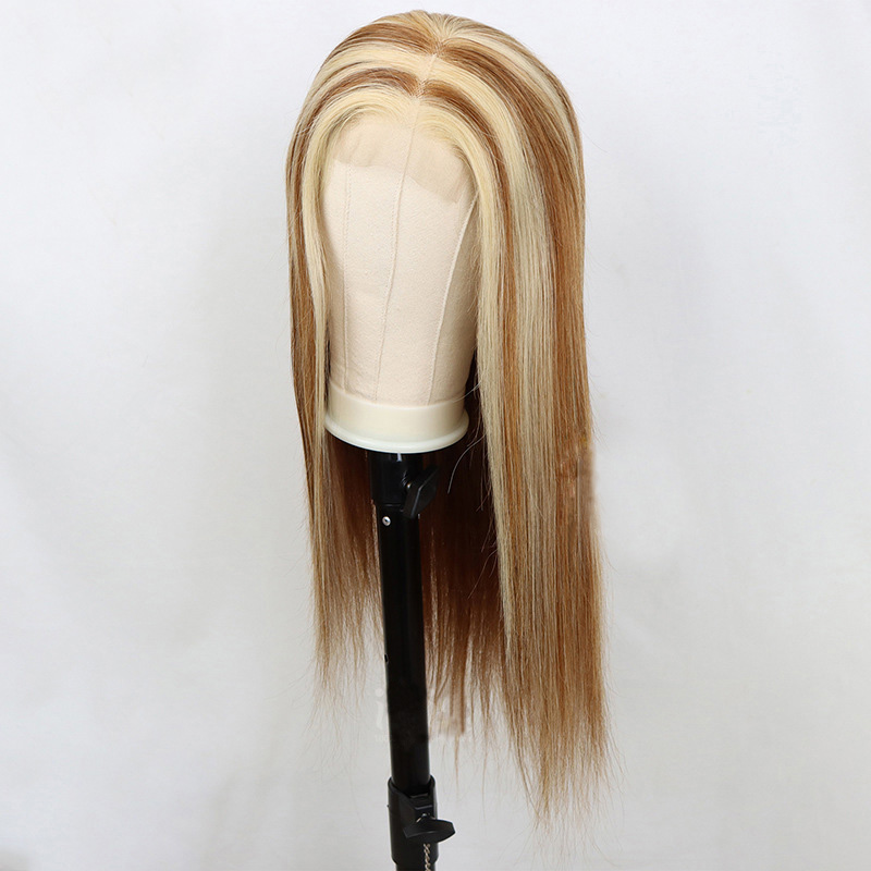 Brasilianskt mänskligt hår Peruanska Indian Raw Virgin Hair 13x4 Spets Front Wig P8/27 Färg Rak 150% 180% 210% Densitet 8 27 Piano Color 10-32 tum