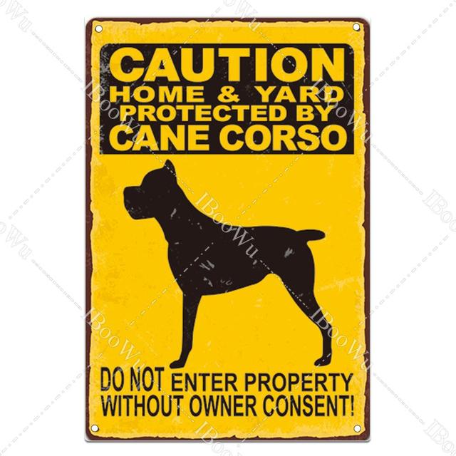 Retro Metal Poster Caution The Dog Vintage Tin Signs Beware Of Dog Plate Warning Garden Home Wall Decor 20cmx30cm Woo