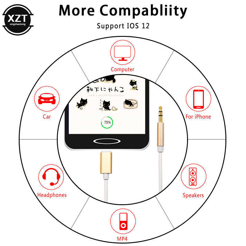 لبرق إلى 3.5 ملم جاك كابل كابل السيارات aux لجهاز iPhone 7 8 X XR محول نقل 1M سماعة رأس 1M