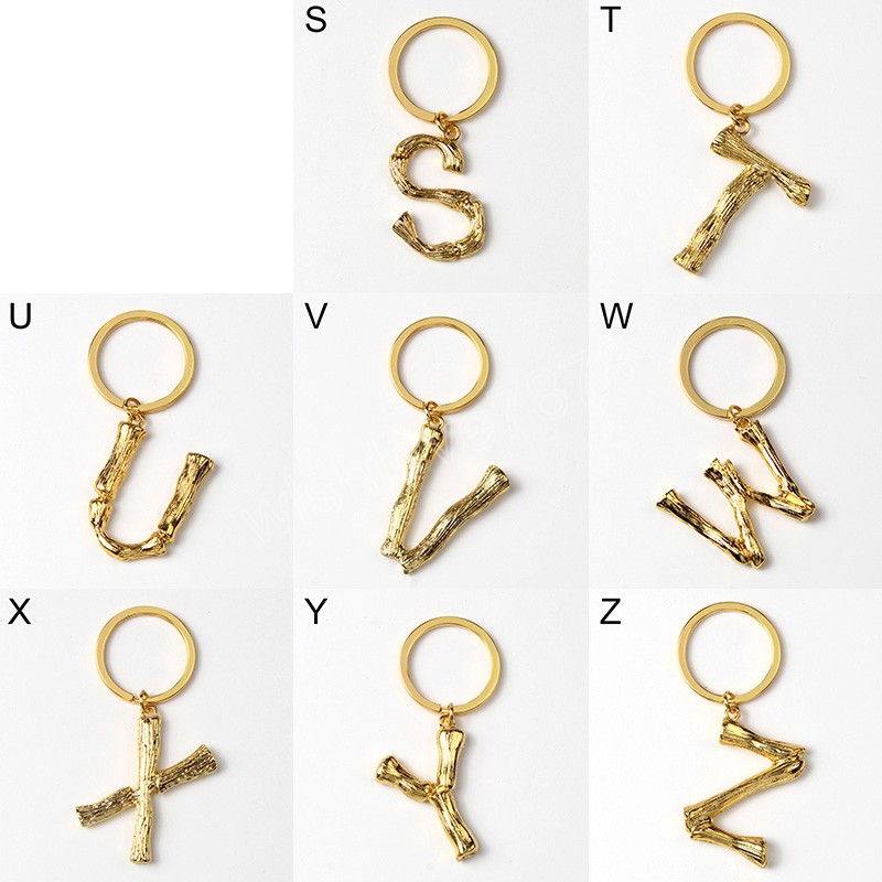 Women Keychain Alloy Big A-Z 26 Letras Titular da moda Fashion Bamboo Iniciais Charms Bag Pingente Acessórios Presentes de joias