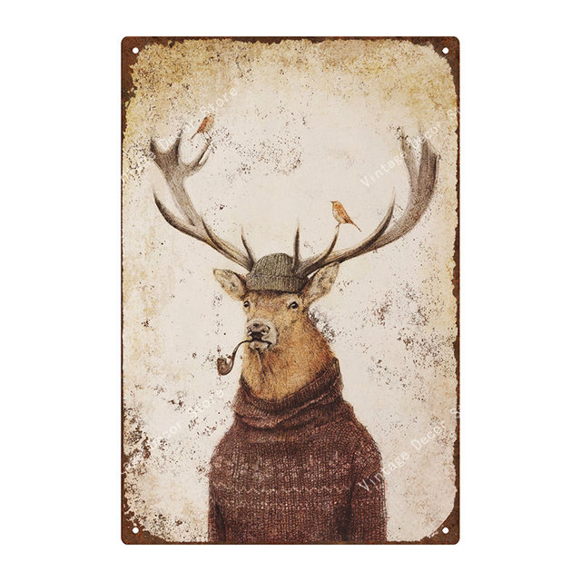 Rétro Anthropomorphe Animal Vintage Métal Peinture Plaque Décorative Décoration Murale Homme Cave Garage Chambre Club Décoration 20cmx30cm Woo