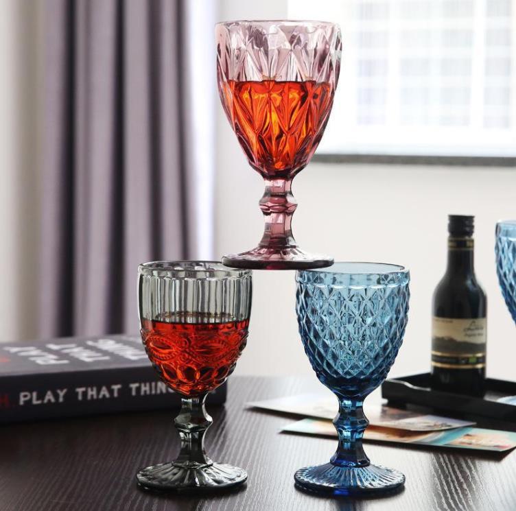 Europese stijl reliëf wijnglas glas in lood glazen bierbouw vintage wijnglazen huishoudelijke sap drinkbeker verdikt SN476