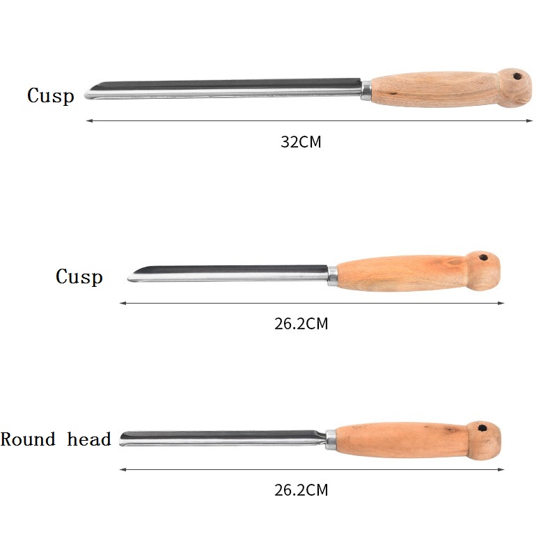 Apriscatole a punta in acciaio inossidabile con manico in legno Strumento punzonatura apriscatole a conchiglia LX5297