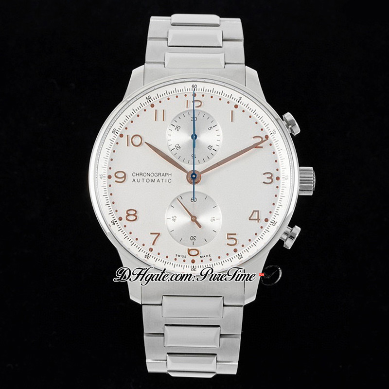 RSF IW3716 A7750 Otomatik Kronograf Erkekler İzle 41mm Gümüş Kadran Altın İşaretçiler Paslanmaz Çelik Bilezik Süper Edition ETA Saatler Puretime 03B2