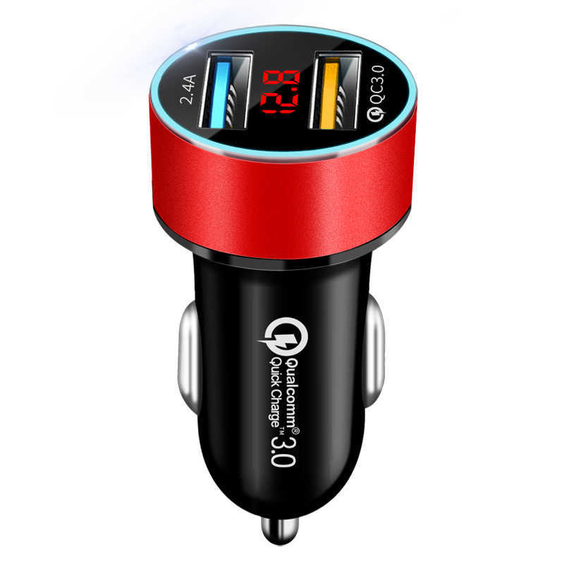 3.0a Car Charger Dual USB 12-24V ЖК-дисплей сигарет, зажигалка QC для iPhone 11 Samsung Xiaomi Huawei и т. Д.