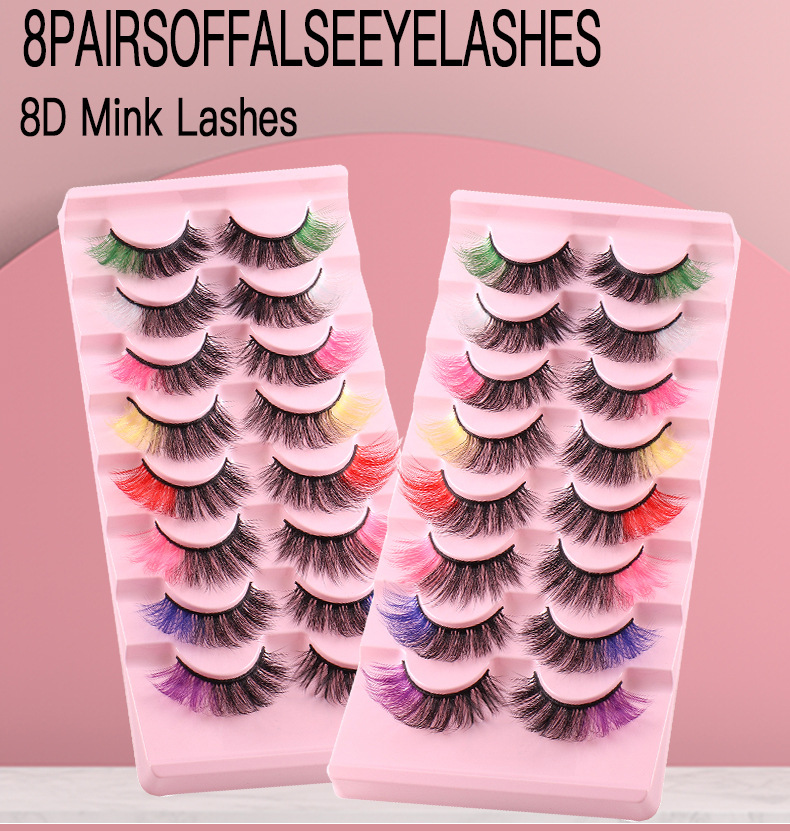 Handmade Reusable Color Mink False Eyelashes Set Naturally Soft and Delicate Curled Thick Multilayer Colorful Fake Lashes Full Strip Lash Extensions