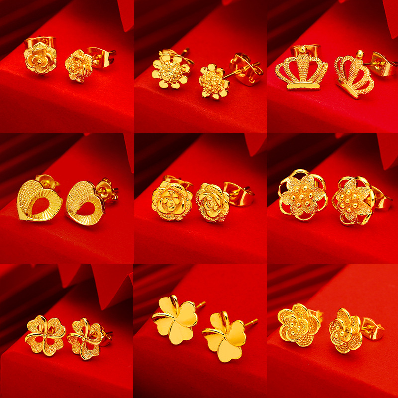 Narzędzia kolczyki Luksusowe projektowanie biżuterii dla dziewczyny małe kolczyki Symulacja kleja żeńska Płyta z 24 000 złotych kolczyków