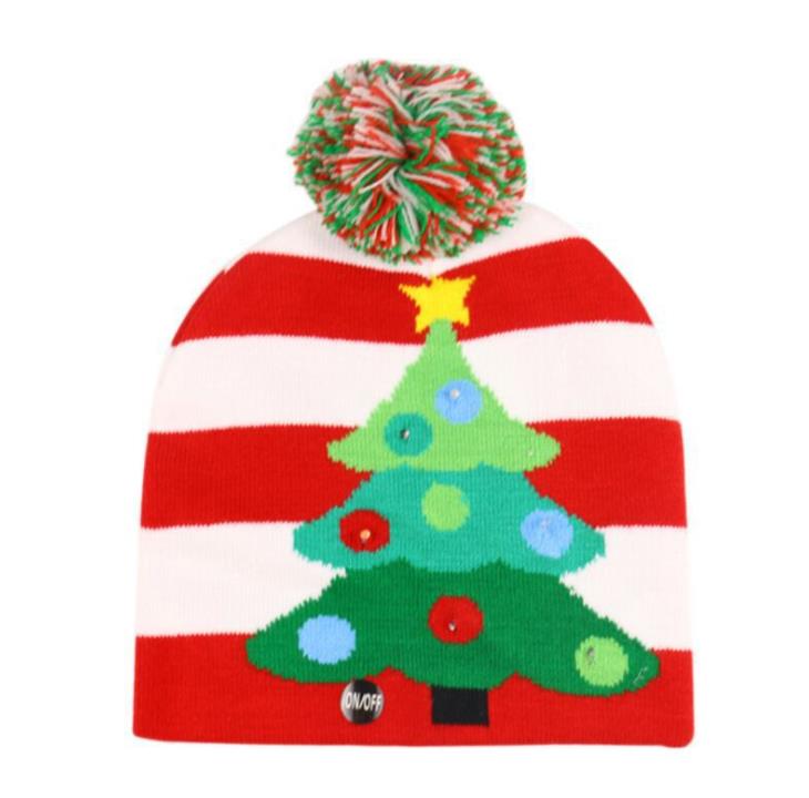 Gorro navideño con LED, gorro tejido, gorro tejido con luz navideña, regalo de Navidad para niños, decoraciones navideñas de Año Nuevo SN357