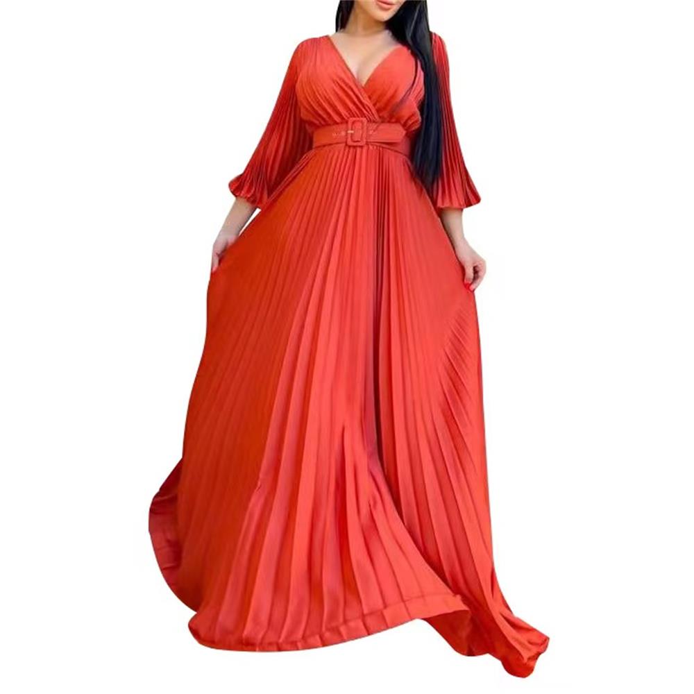 Plus Size Kleider für besondere Anlässe V-Ausschnitt sexy Faltenrock Chiffon einfarbig sexy Club Party C8478