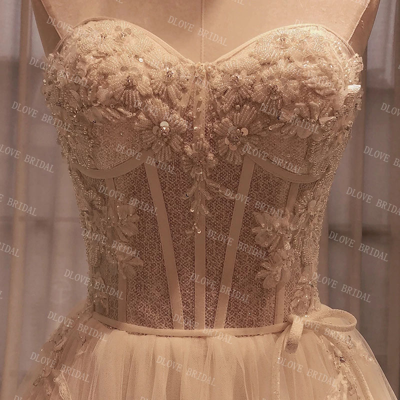 Lindos vestidos de noiva A-line 2022 Apliques de contas de luxo Sweetheart Backless Bridal Vestio Real Imagem Real