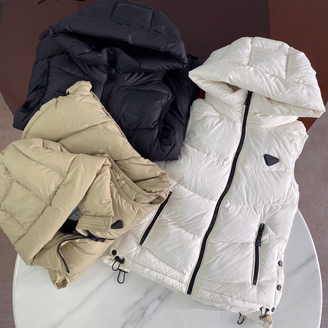 22SS FASHIONS Kobiety Krótka kurtka Kamizelki Kamizelki Kamety Krótki Shooded Kamizelka długa styl Slim Sipip Owewear Windbreaker Pocket Outsize Lady Warm White Black Coats