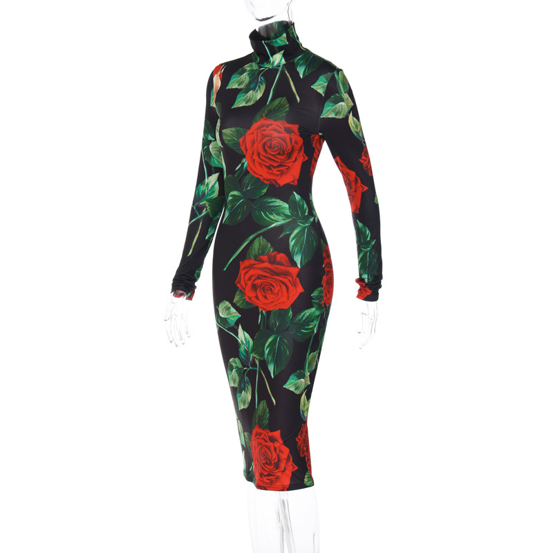 Sexy Bandage Slanke Bodycon Jurk Vrouwen Bloemenprint Knielengte Verjaardagsfeestje Jurken Clubwear Gratis Schip