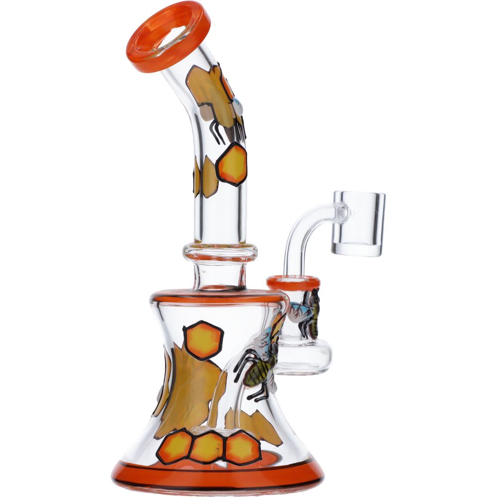 Personalized embossed glass bee bong Orange hourglass Dab Rig with shower head Perc with 14.5mm female connector filter water bong