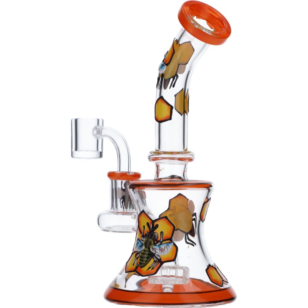 Glasbong-Wasserpfeifen Bee Hourglass Dab Rig mit Duschkopf Perc Orangefarbene Rohre mit 14,5-mm-Innengewinde