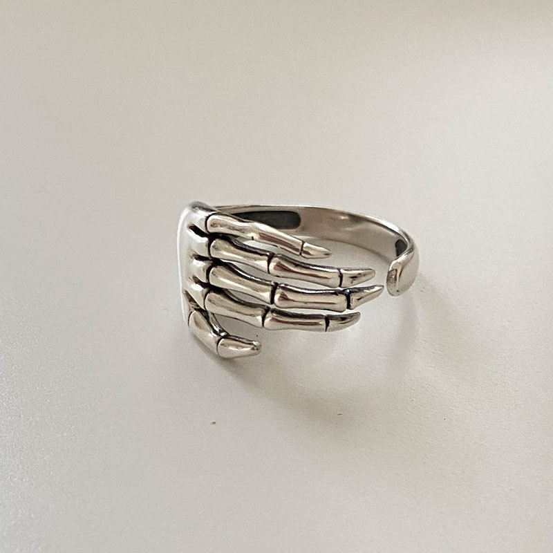 Band Gut aussehender, größenverstellbarer Ring aus 925er-Sterlingsilber, Vintage-Stil, kreativer Skelett-Handgriff, geformter Finger, Unisex-Schmuck, Schleife, Kofo 22295K