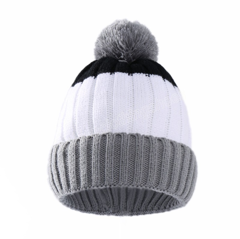 Baby Knit Pompom Beanie Hats Winter Knitted Contrast Color Stripe Hat Kids Warm Crochet Caps Outdoor Cap