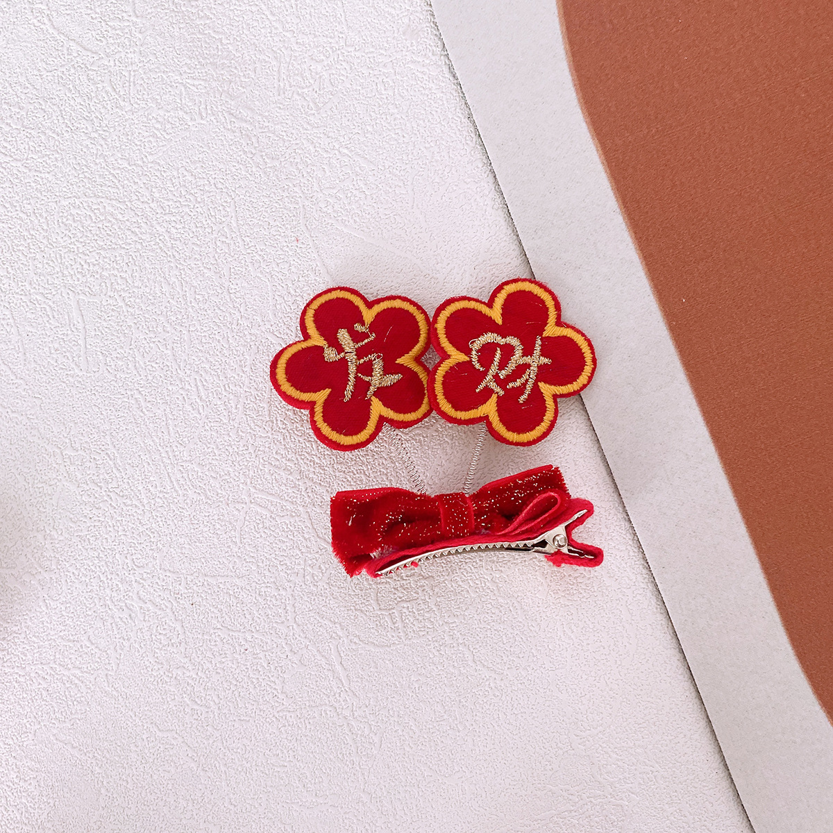1 paio di stile cinese capodanno rosso festivo ricamo bowknot nappa forcine bambini moda dolce ragazza accessori capelli bambini