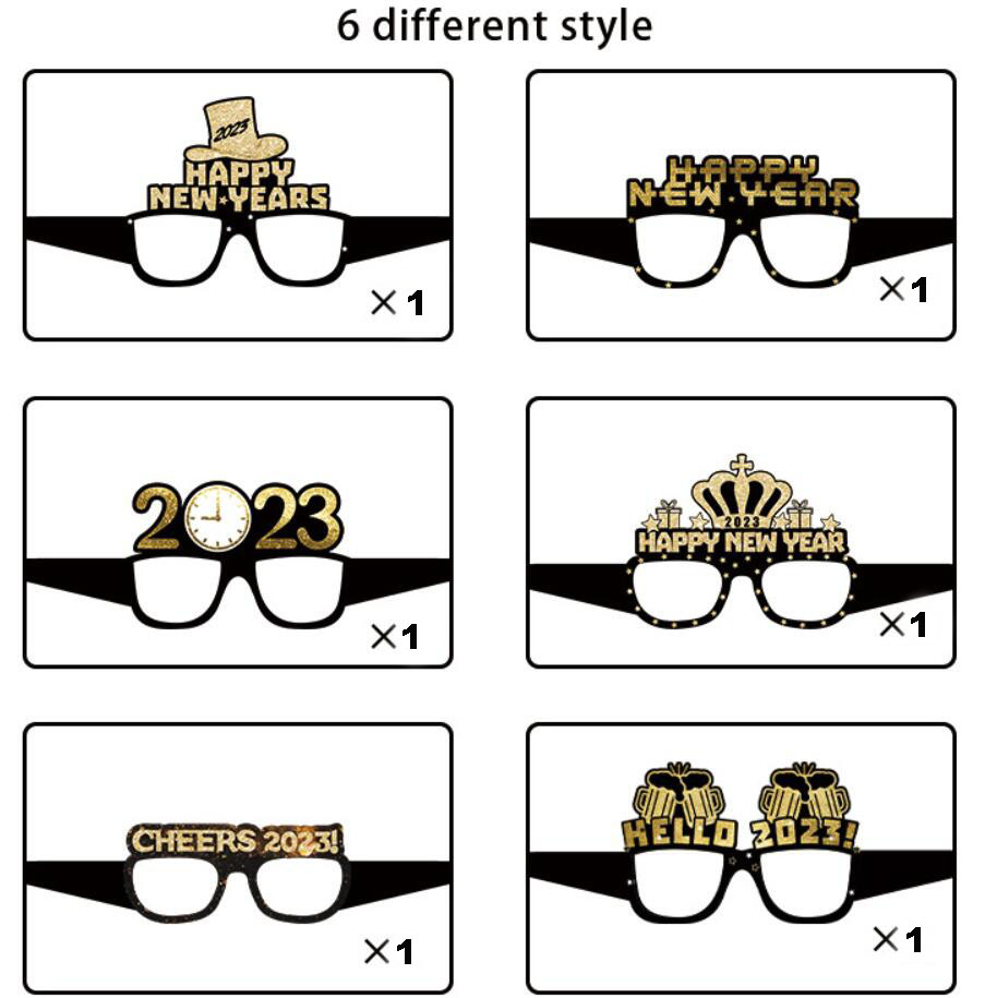Party Decoration Happy New Year Paper Glasses Cheers 2023 Black Gold Eyeglasses Photo Props Merry Christmas Decorations For Home Xmas Decor