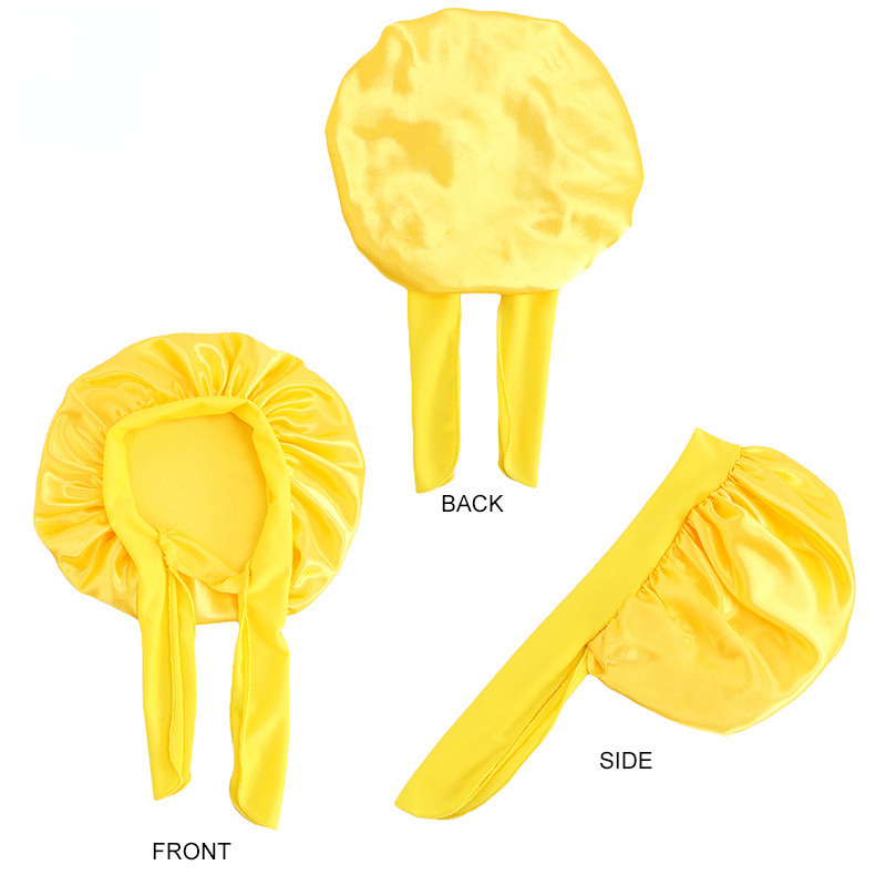 2022 Children Solid Color Satin Bonnet Baby Sleeping Cap with Adjustable Elastic Ribbon Kids Hair Accessories