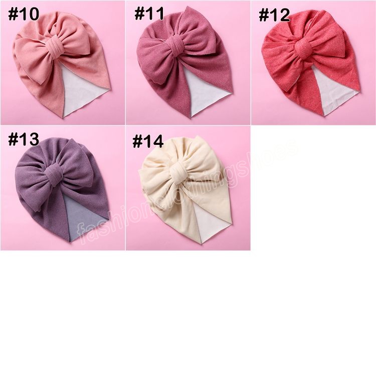 14 couleurs infantile enfant en bas âge Bowknot indien Turban casquette enfants printemps automne casquettes bébé nouveau-né chapeau couleur unie bandeau