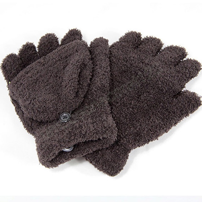 es hombres mujeres encantadores guantes con dedos abiertos invierno de mujer engrosada felpa caliente Flip sólido medio dedo guantes
