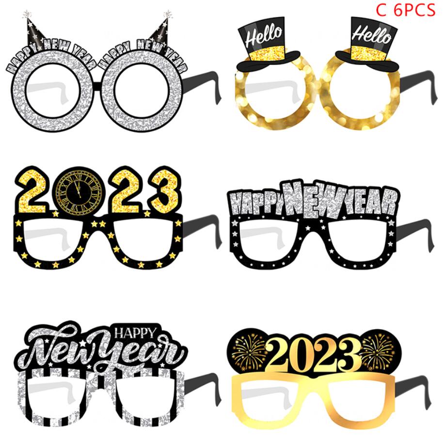 Décoration de fête 2023 Happy New Year Papier Photo Booth Props Cadre Lunettes Ensemble Eve Party Joyeux Noël Décorations Pour La Maison Ornements De Noël