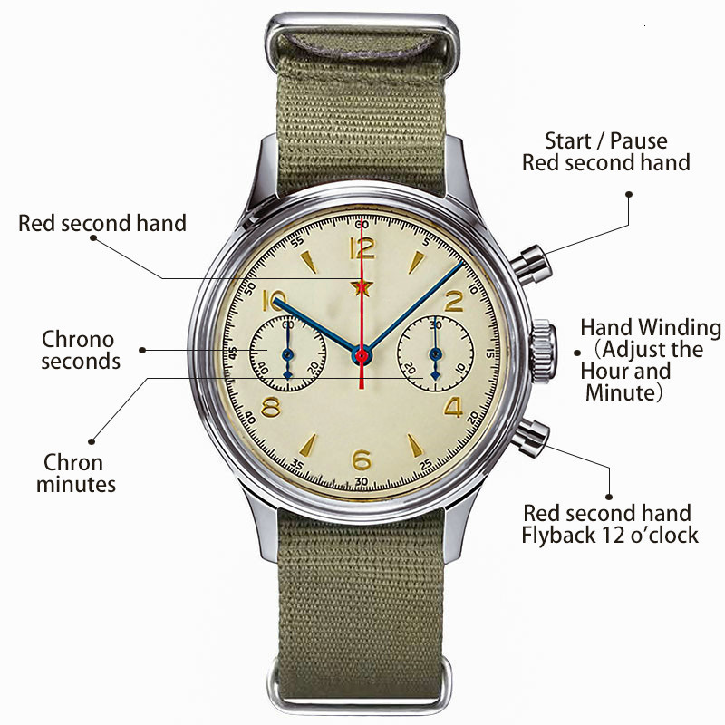 腕時計のパイロットシーガルムーブメント1963クロノグラフ38mmメンズクォートウォッチ40mmリスト時計防水モントレ221128211o