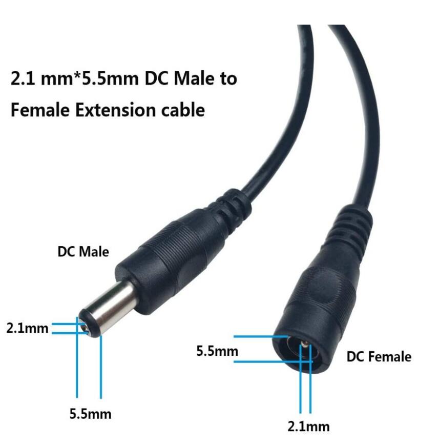 Cabo de extens￣o de 12V DC 5521 cabo de alimenta￧￣o feminina masculina 0,5m 1m 2m de 3m DC Conector para o adaptador de luz de tira LED C￢mera CCTV