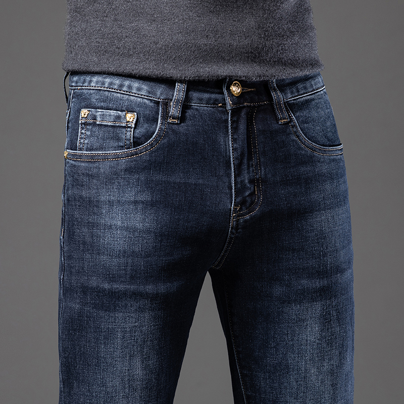 Novas calças jeans chino calças masculinas Stretch outono inverno jeans justos calças de algodão lavadas em linha reta business casual KF9918