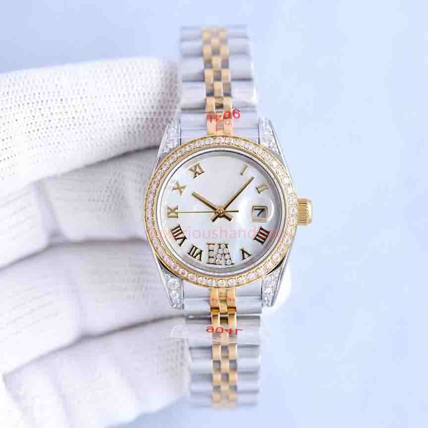 Women's watch purple round dial 36mm diamond time mark magnifying calendar waterproof scratch resistant blue crystal folding 289h