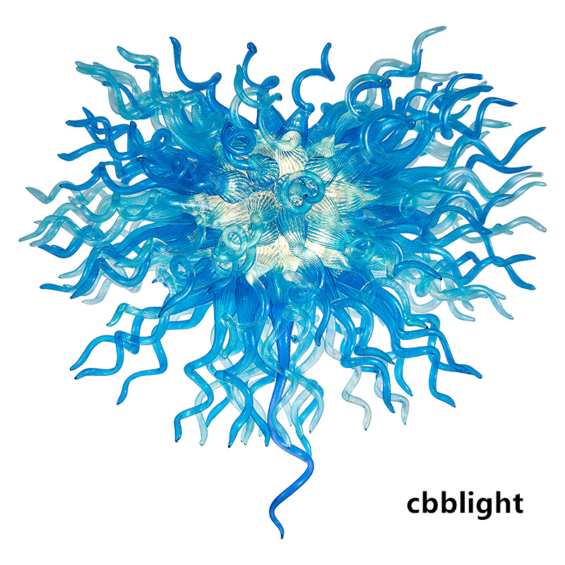 현대 아트 펜던트 램프 블루 컬러 40x48 인치 베네치아 조명 무라노 스타일 손 블로우 유리 샹들리에 LED 조명 천장 조명 장식 샹들리에 LR1432