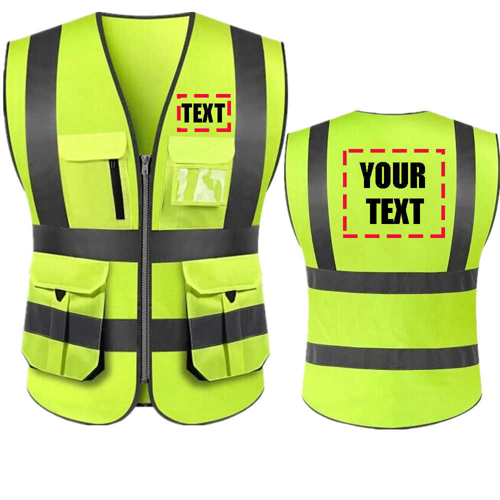 Personalizado seu texto Reflexivo Motociclo Segurança Vest Hi Visibilidade Construção Trabalho Uniforme Segurança ANSI Classe 2