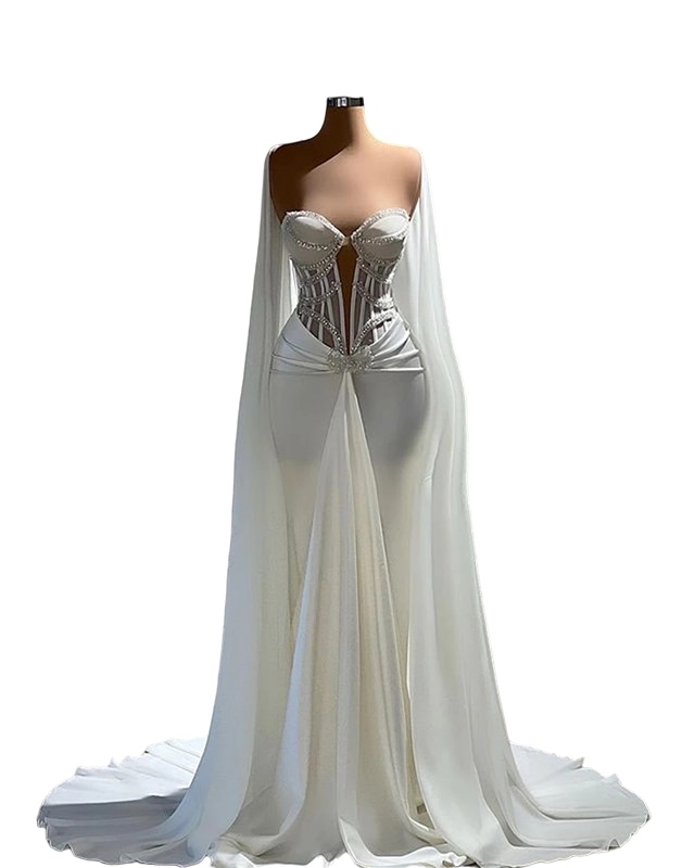 Suknia ślubna syreny dla panny młodej 2023 Kości rybne sukienka ślubna z peleryną sukienki zaręczynowe Eleganckie Dubai vestidos de Gala