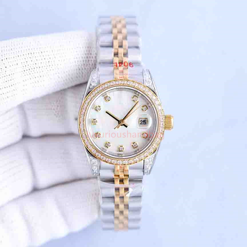 Women's watch purple round dial 36mm diamond time mark magnifying calendar waterproof scratch resistant blue crystal folding 289h
