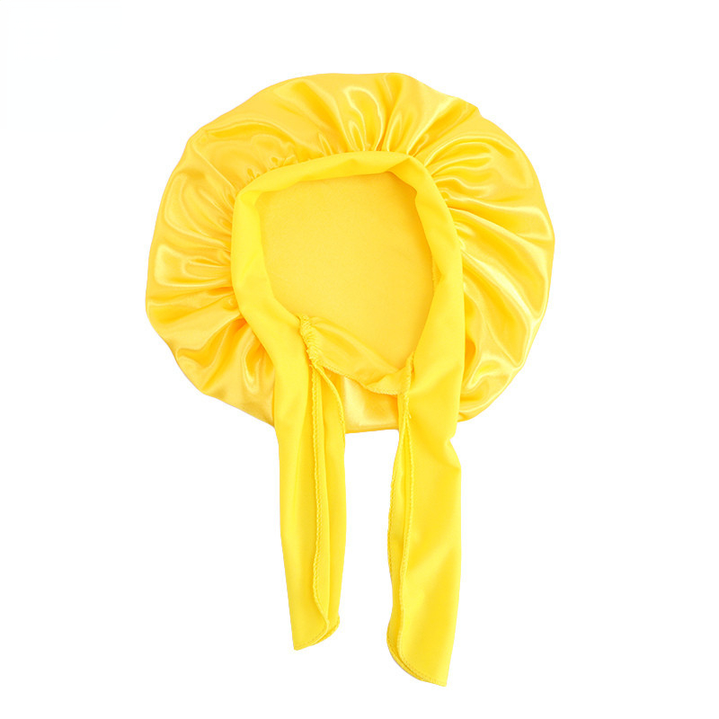 2022 Children Solid Color Satin Bonnet Baby Sleeping Cap with Adjustable Elastic Ribbon Kids Hair Accessories