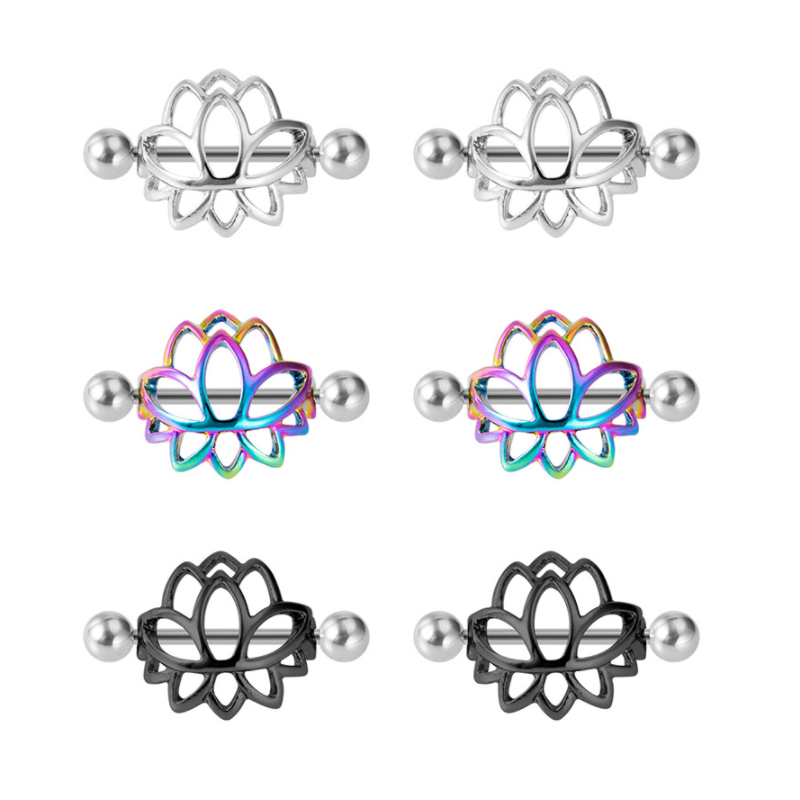 Lotus mamilo anel de anel cir￺rgico de a￧o escudo j￳ias de piercing para homens e mulheres