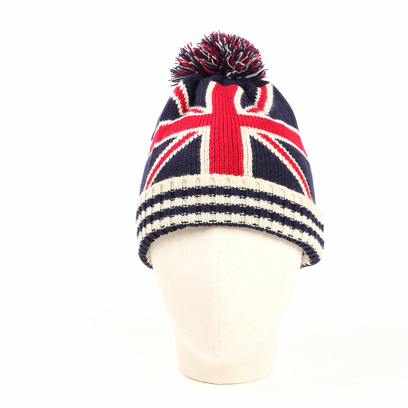 Men Winter Pom Poms ball Knitted Cap For Women Unisex Casual British and American national flag hats Skullies Beanie hat Gorros