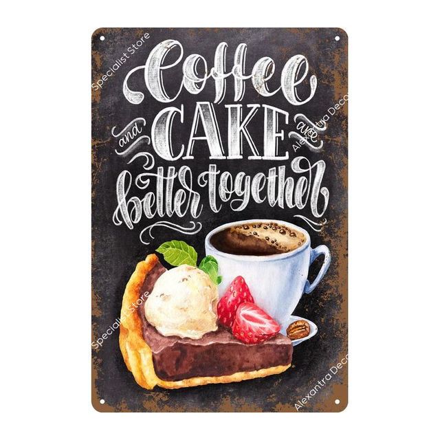 Coffee Vintage Metal Painting Tin Sign Plaque Metal Plate Wall Art Shop Garage Pub Cafe Metal Craft Iron Decorative Painting Poster 15cmx30cm Woo