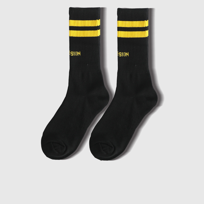 Sports Striped Two Bars Letters Middle Tube Cotton Socks Harajuku Style Men and Women Skateboarding Long Sock Wholesale