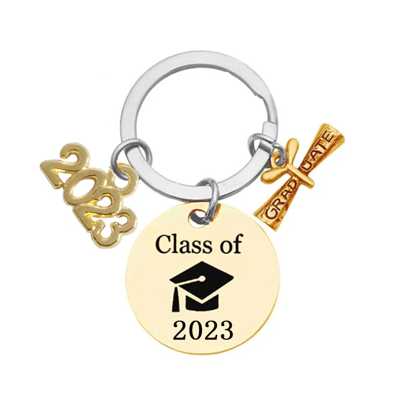 Porte-clés de remise de diplôme en acier inoxydable, pendentif, cérémonie d'ouverture, cadeaux de remise de diplôme, 25MM, 2023