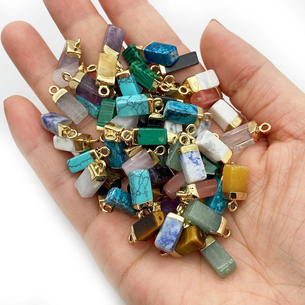 Mini kristal dikdörtgen sütun şekli kolye renkli yeşim doğal taş karışık takılar mücevher aksesuarları kolye toptan satış
