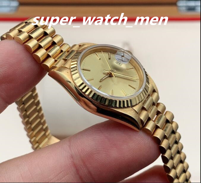 Lady's Watch Factory S Automatic Movement 26 36 41mm Ladies Yellow Gold Champagne Dial 69178 Med Box Papers Sapphire Div2494