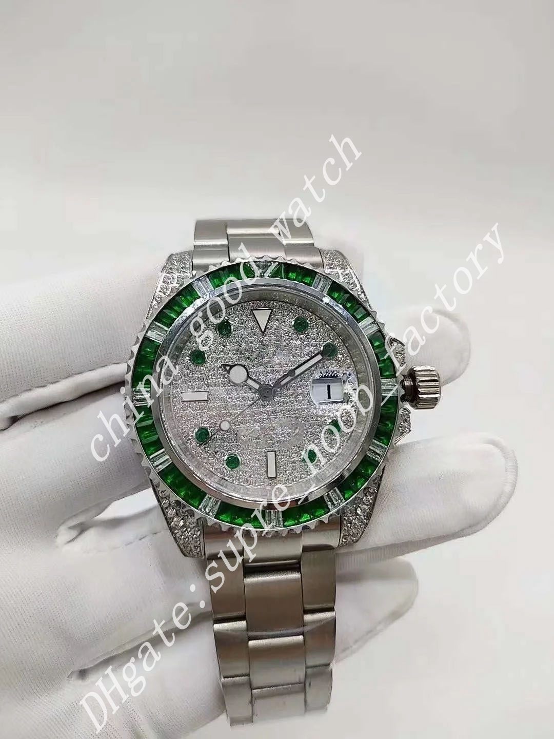 Homens relógios Factory Blue Green Diamond Bezel Classic 40 mm 2813 Movimento automático Diamante Strap Christmas Gift Watches 2305