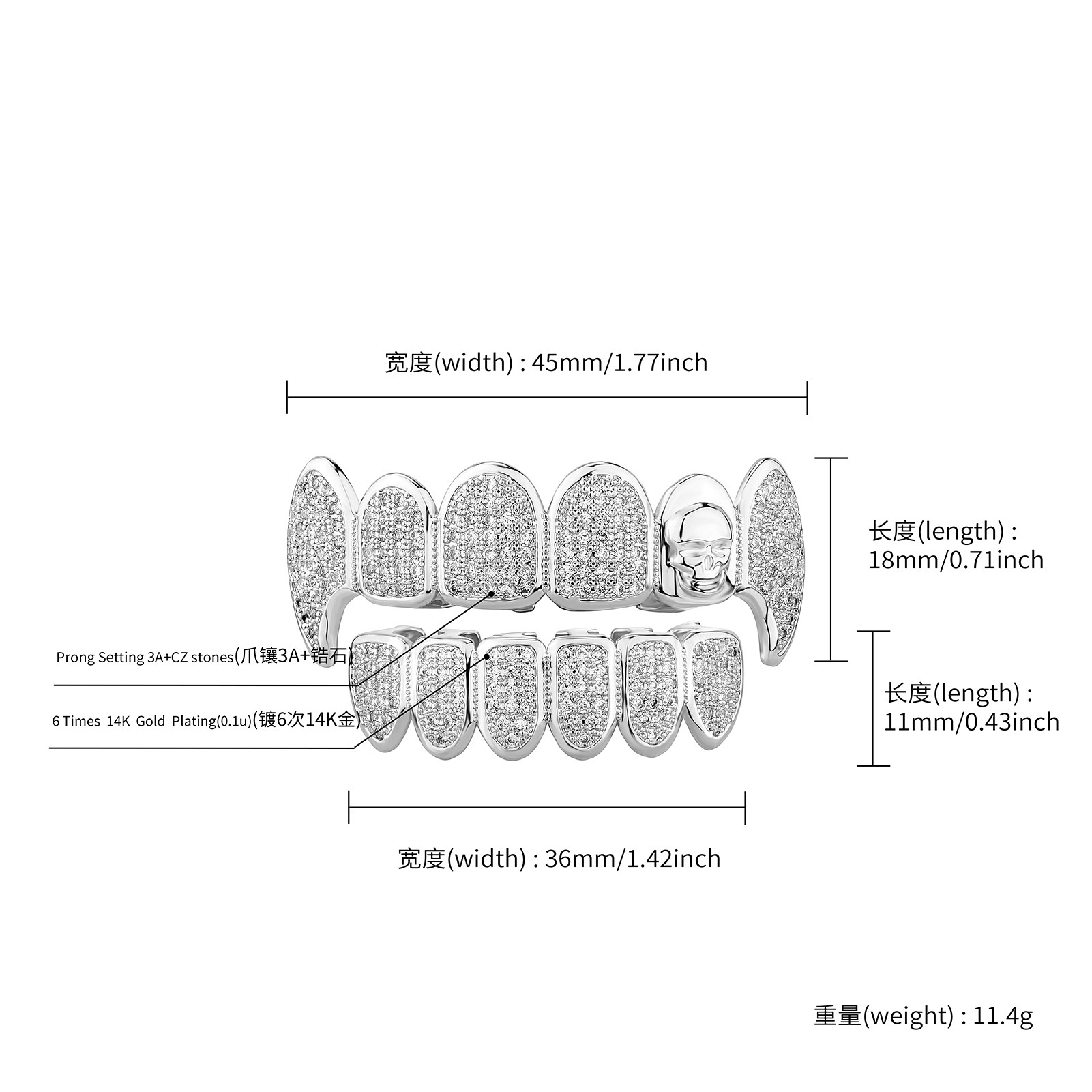 블링 입방 식 지르코니아 두개골 치아 팬 그릴 18k 진짜 금 펑크 힙합 풀 다이아몬드 그릴 브레이스 치아 모자 랩퍼 바디 보석 코스프레 할로윈 의상 파티