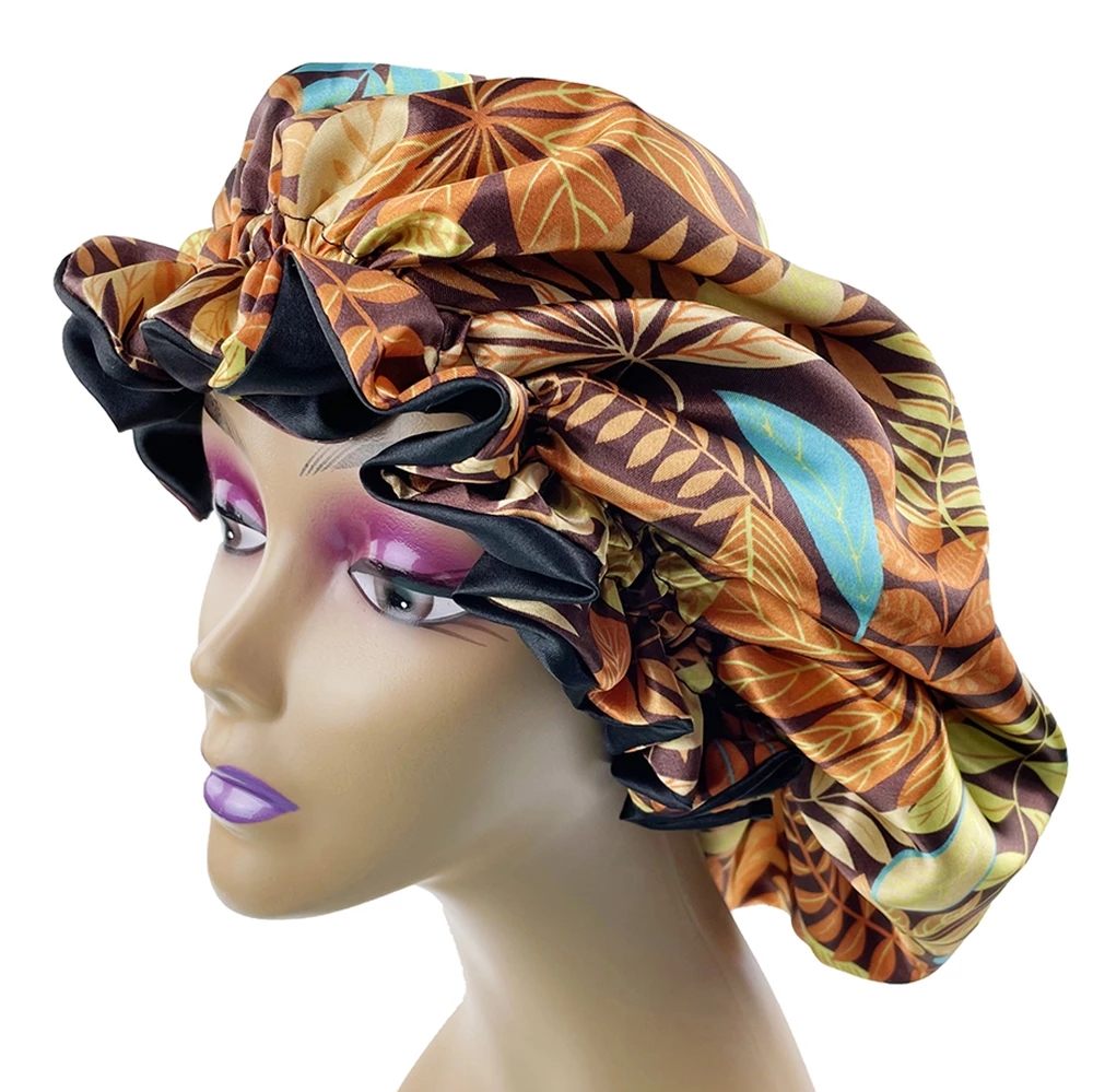 Grandes femmes Satin Bonnet chapeau Double couche réversible bonnet de sommeil soyeux doux nuit couverture de sommeil casquette dame cheveux accessoires de coiffure