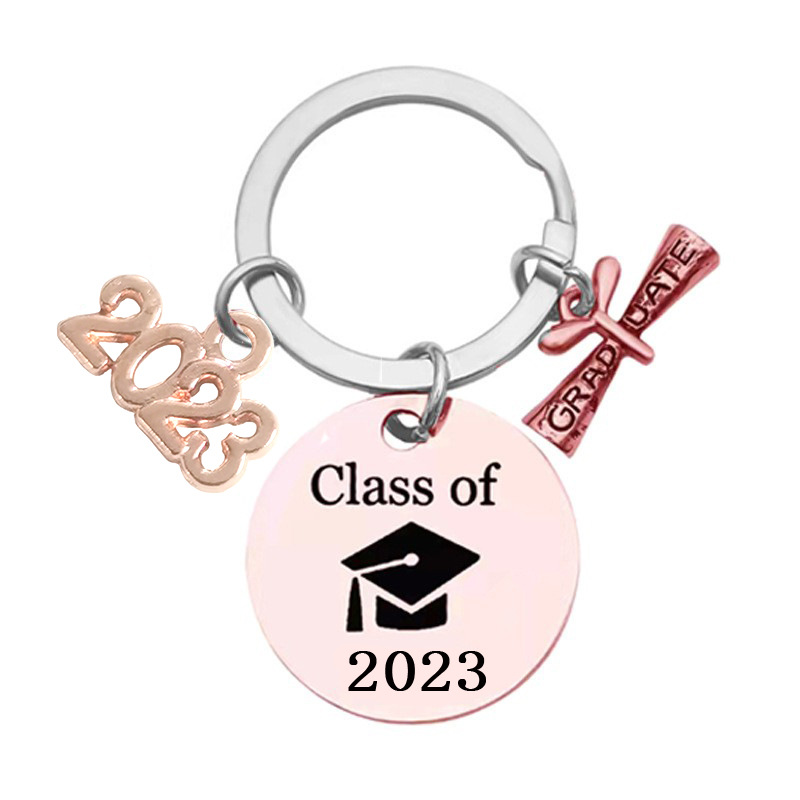 Porte-clés de remise de diplôme en acier inoxydable, pendentif, cérémonie d'ouverture, cadeaux de remise de diplôme, 25MM, 2023